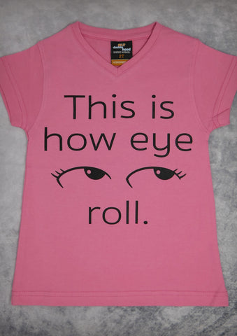 Eye Roll – Youth Girl Coral Pink V-neck T-shirt