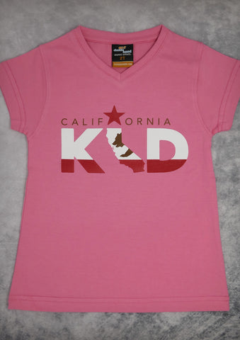 California Kid – Youth Girl Coral Pink & Black V-neck and Raspberry Crew Neck T-shirt