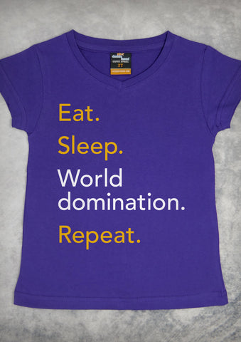 Eat Sleep World Domination Repeat – Youth Girl Purple V-neck T-shirt