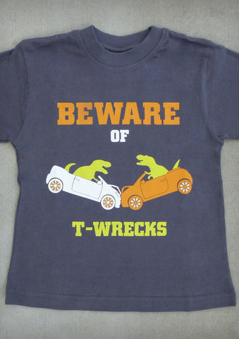 Beware of T-wrecks – Youth Charcoal Gray & Navy Blue T-shirt