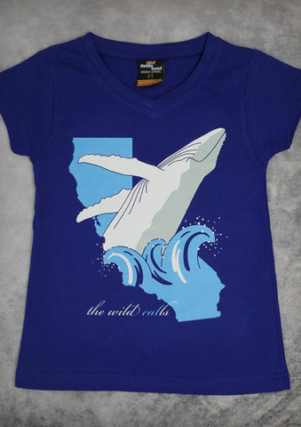 The Wild Calls (Whale) – California Youth Girl Cobalt Blue V-neck T-shirt
