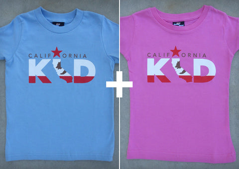 California Kid Gift Set – California Youth Boy Blue T-shirt + Youth Girl Raspberry Crew